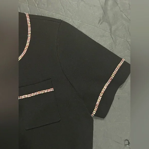Sandro pink crystal-black embellished cropped cardigan size small - Picture 10 of 16